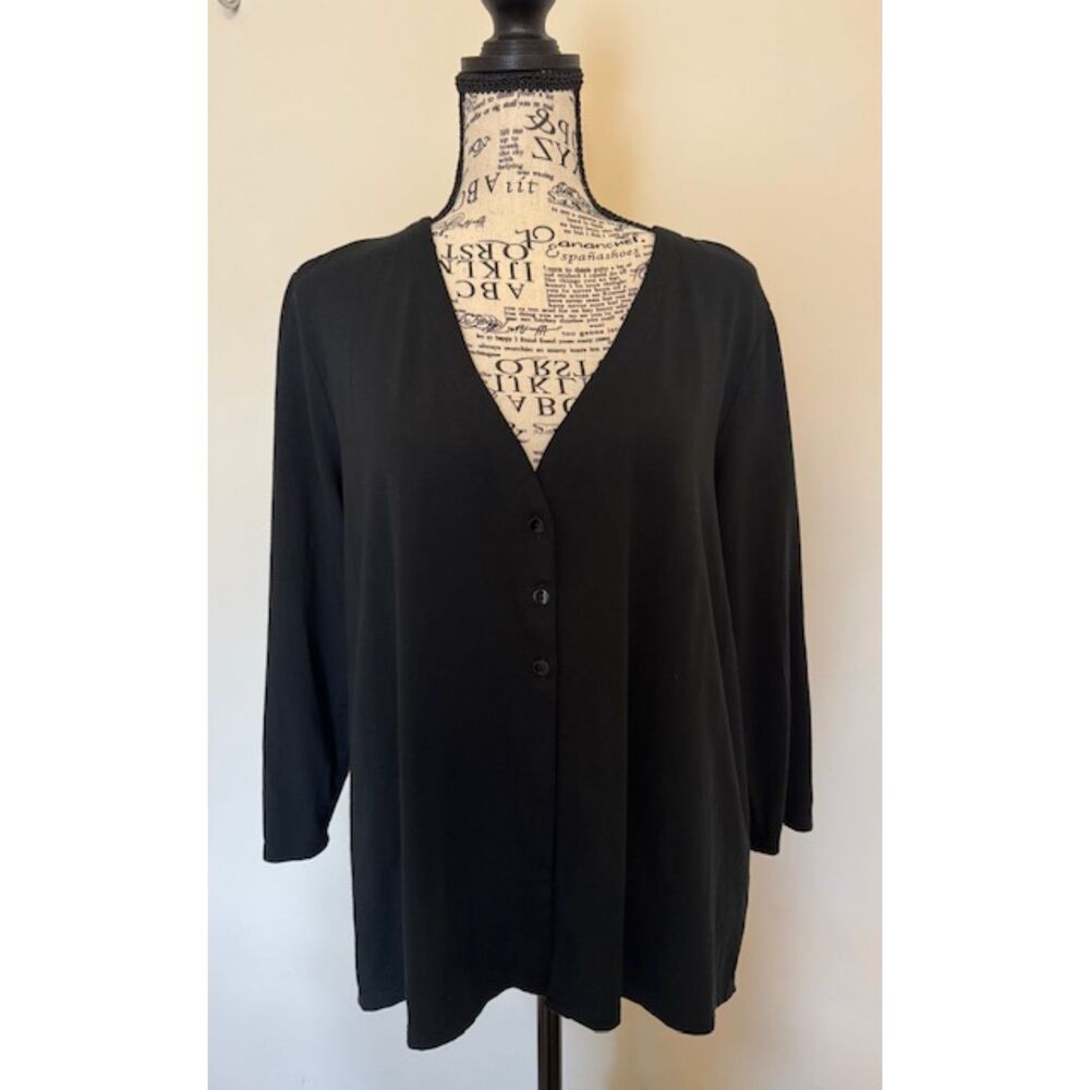 Women's black V-neck cardigan with 3/4 sleeves - size Petite Medium